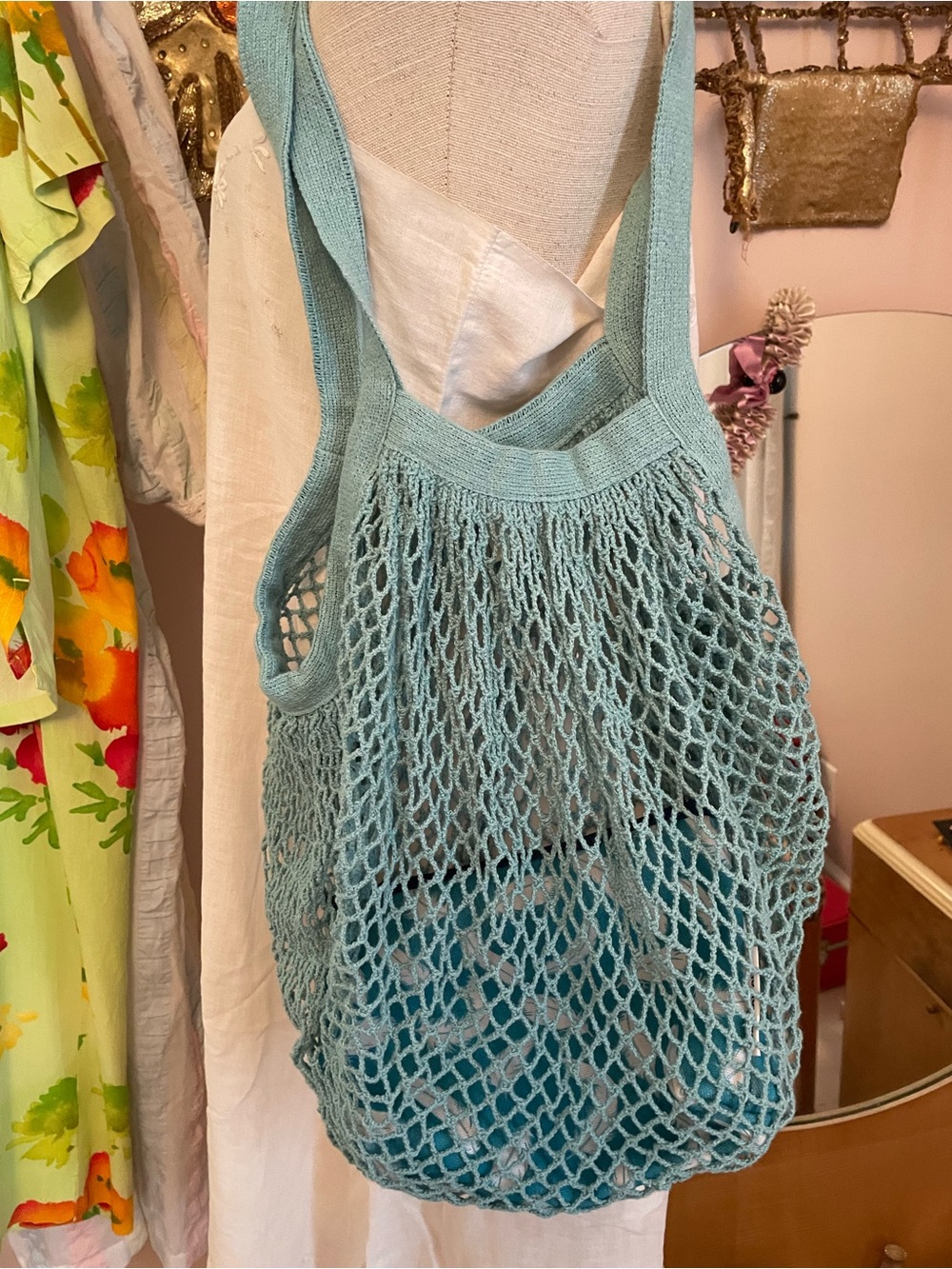 Southern Living Seafoam Crochet Tote with Fringe